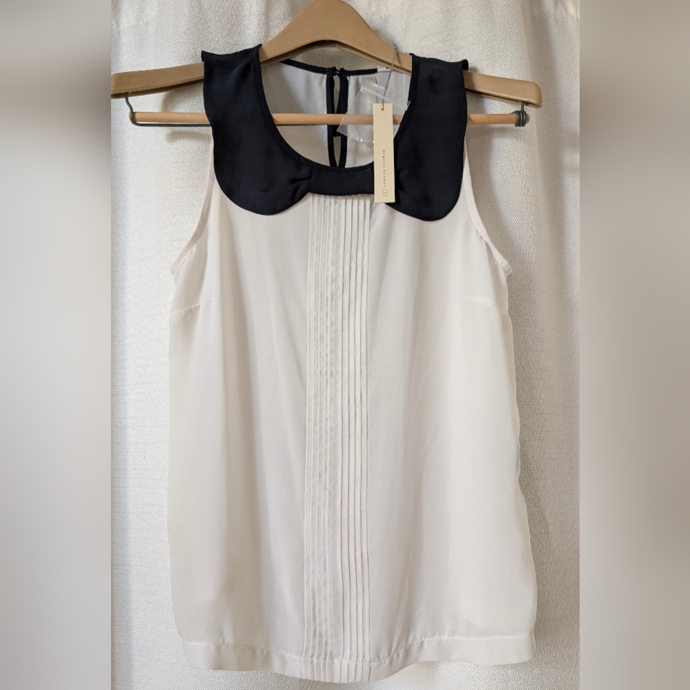 LC Lauren Conrad Ivory Blouse with Midnight Collar
